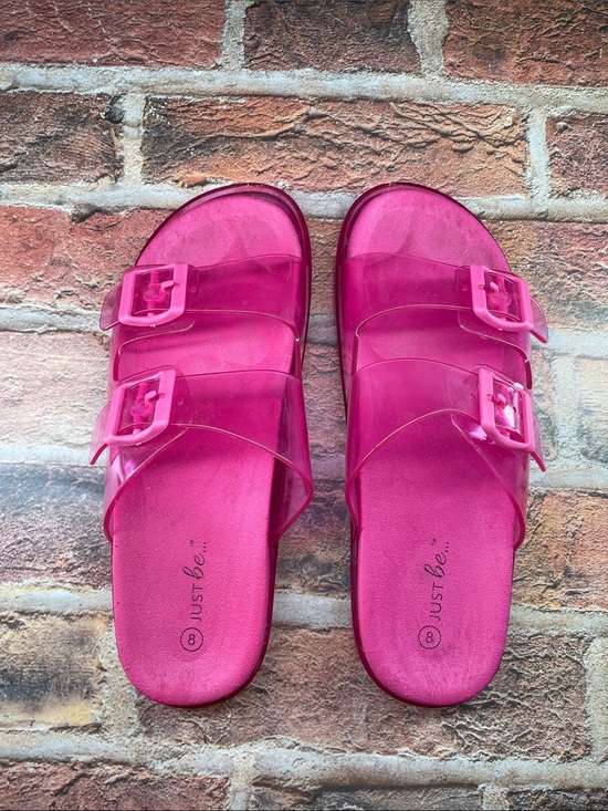 just be Shoes - just be Hot Pink Jelly Double-Buckle Slide Sandals